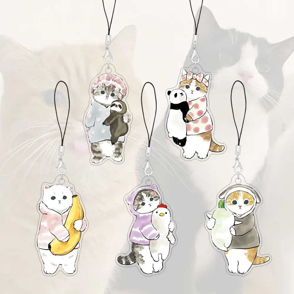 55mm Phone Straps Mofusand Cartoon Cute Cat Acrylic Lanyards  Animation Phone Accessories Bag Charms