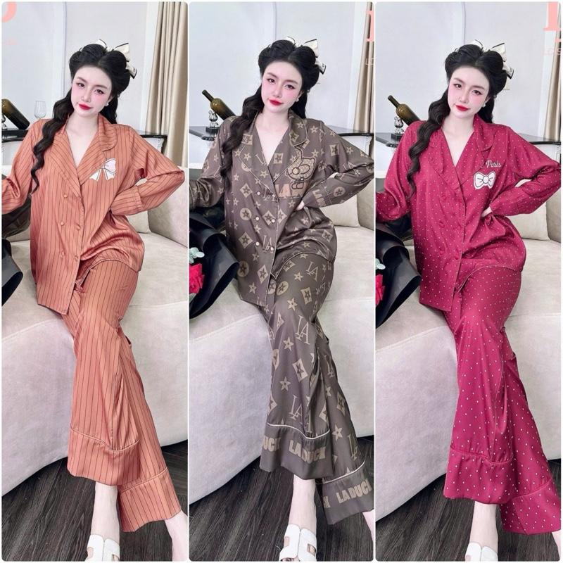 Đồ bộ nữ pijama- lụa hàn châu - 45-65kg - vest tay dài quần dài 95cm