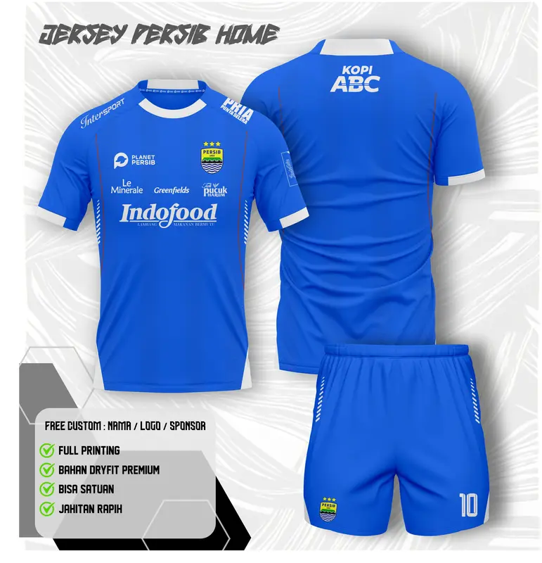 Jersey Bola PERSIB Home Biru 2024-2025 dengan Nama Nopung Gratis FullPrint SSBW12 Atasan Setelan Sport 0