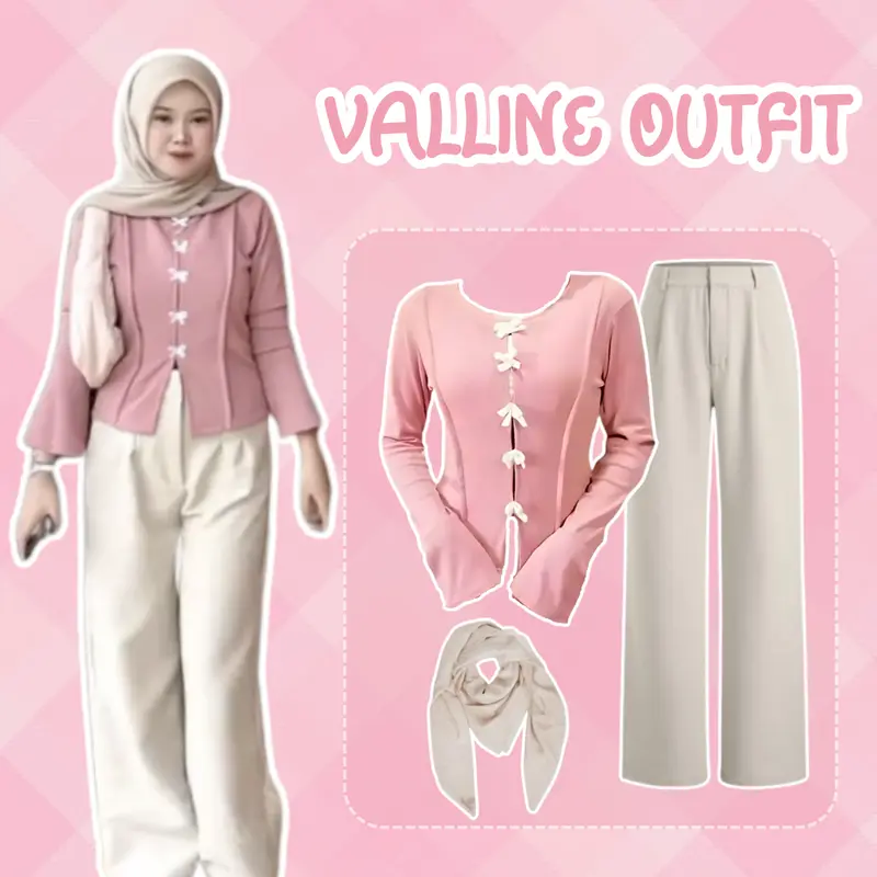 Valline Outfit Set [ Blouse + Celana + Hijab ] OOTD Korean Simple Cocok Untuk Hangout dan Ngampus 0