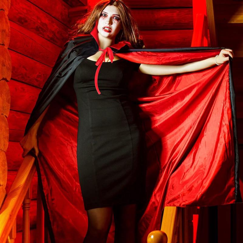 Kostum Jubah Halloween Jubah Bolak Balik Jubah Hitam Merah plus tudung kepala Jubah Hoodie 4