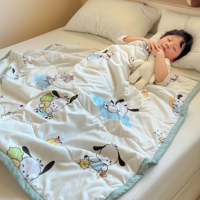 Product Introduction of 【COD】Sanrio Kuromi Cinnamoroll Pochacco Hello Kitty Kids Summer Washed Cotton Double Gauze Blanket Ultra Soft Breathable Lightweight Comforter Skin-Friendly Cooling Polyester Filled 110x150cm No Pilling 26