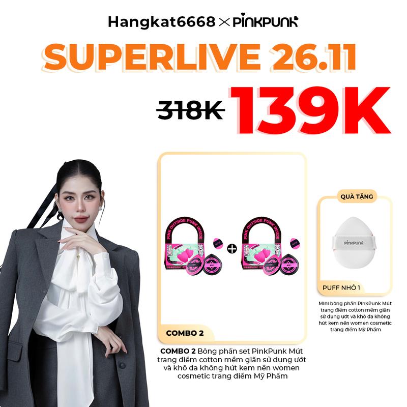 [hangkat668 x PinkPunk] COMBO 2 Bông phấn set PinkPunk Mút trang điểm cotton mềm giãn sử dụng ướt và khô đa không hút kem nền trang điểm Mỹ Phẩm