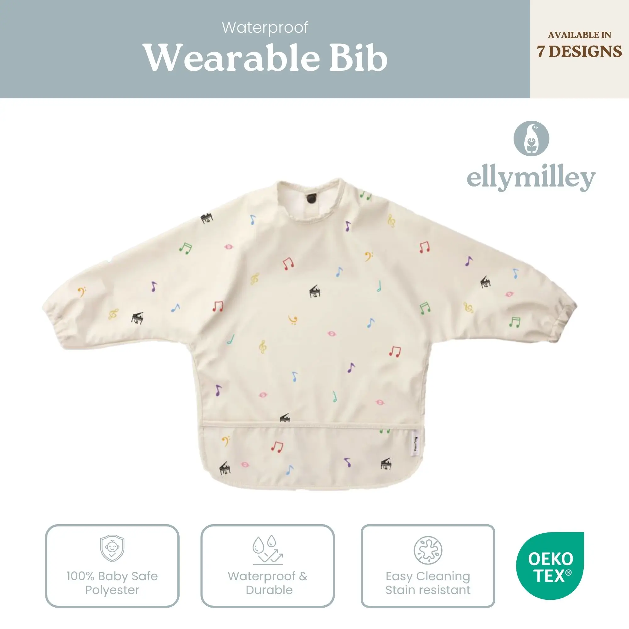Elly Milley Wearable Waterproof Bib: Ultimate Solution for Messy Meal Times, Coverall for Toddler, Baby Safe