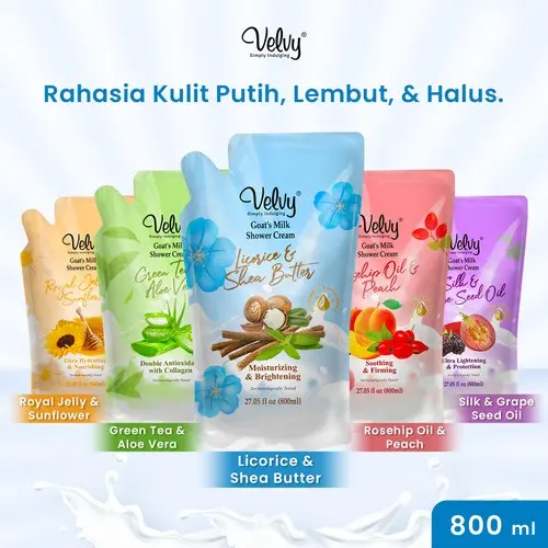 Velvy Sabun Mandi Cair Goats Milk Refill 800ml - Sabun Mandi - Goatsmilk - Memutihkan Dan Mencerahkan - Tanpa SLS