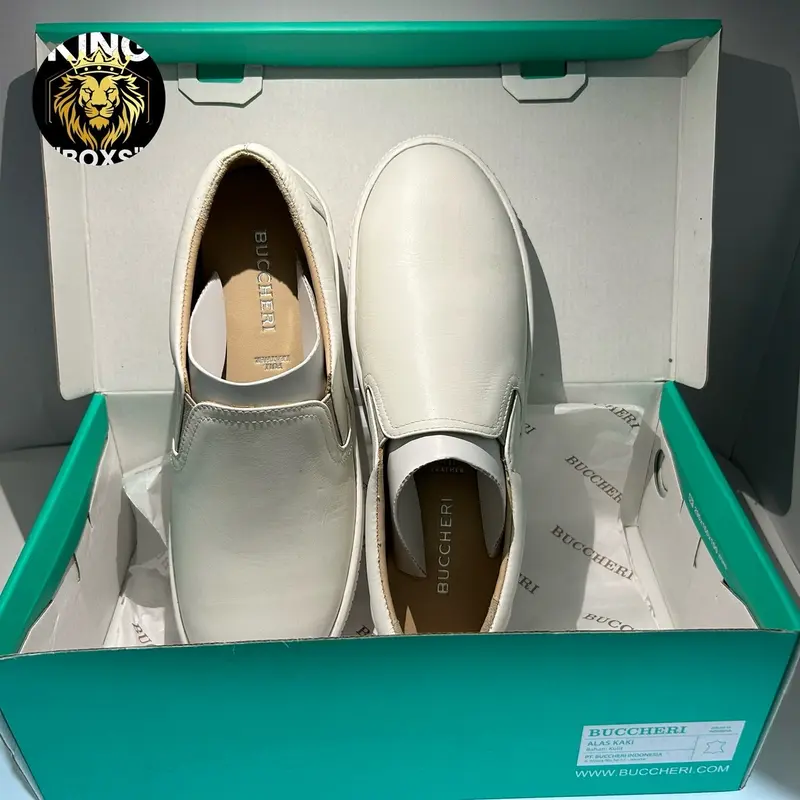Sepatu Buccheri Slip On Pria - Wanita Tanpa Tali Putih Polos - Flat, Sneakers Shoes 7