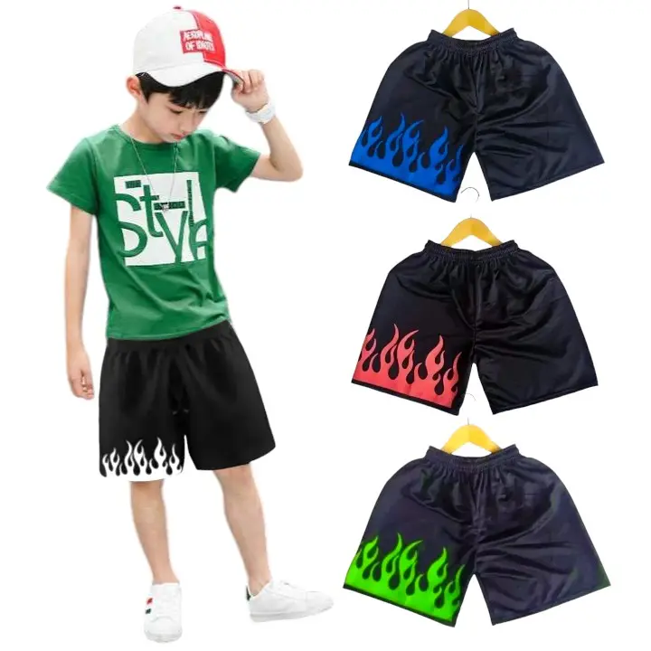 PAKET 3 PCS Celana pendek anak motif api pria wanita usia 7-15 tahun Fashion 7