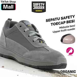 Sepatu Safety Jogger Organic Wanita Bernapas Overnose Midsole Besi Anti Selip S1P Upper Kulit Suede Tahan Tusukan Pencegahan Percikan atau Muatan Statis - Jam - Kerja