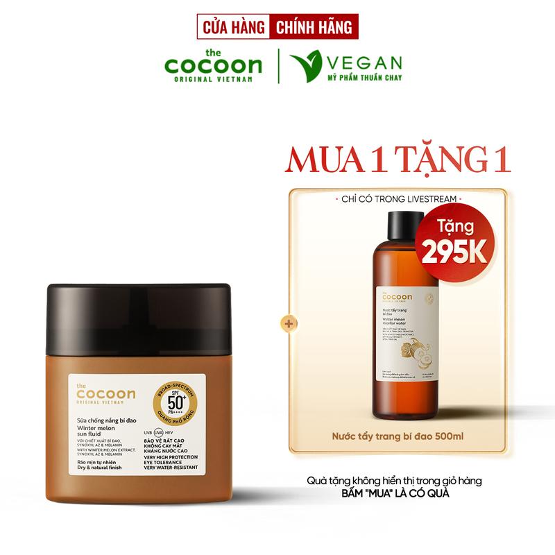   CHỈ CÓ TRONG LIVESTREAM MUA 1 TẶNG 1  Sữa chống nắng bí đao Cocoon 50ml TẶNG Nước tẩy trang bí đao 500ml - Sunscreen skincare 
