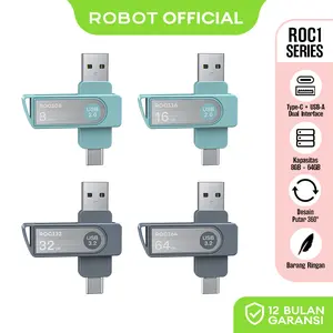 ROBOT Flashdisk Type ROC Original Dual OTG Interface USB and Type C Up to 70MB/s With Storage 8GB/16GB/32GB/64GB - Bergaransi Resmi 1 Tahun dan Bisa COD