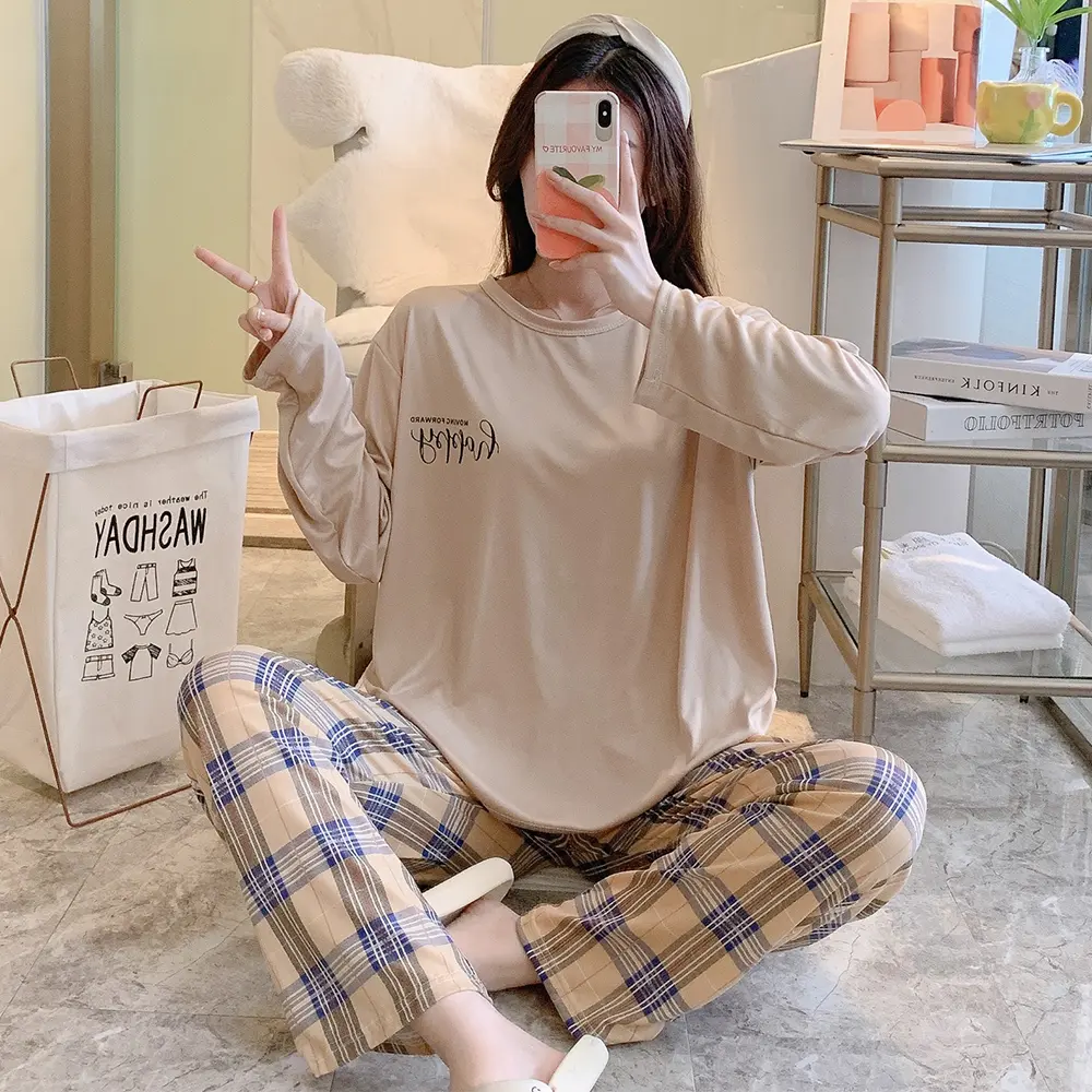 Lemonit Piyama Lengan Panjang Set | Baju Tidur Panjang Polos Set | Piyama Wanita Dewasa   |  Setelan Celana Pendek