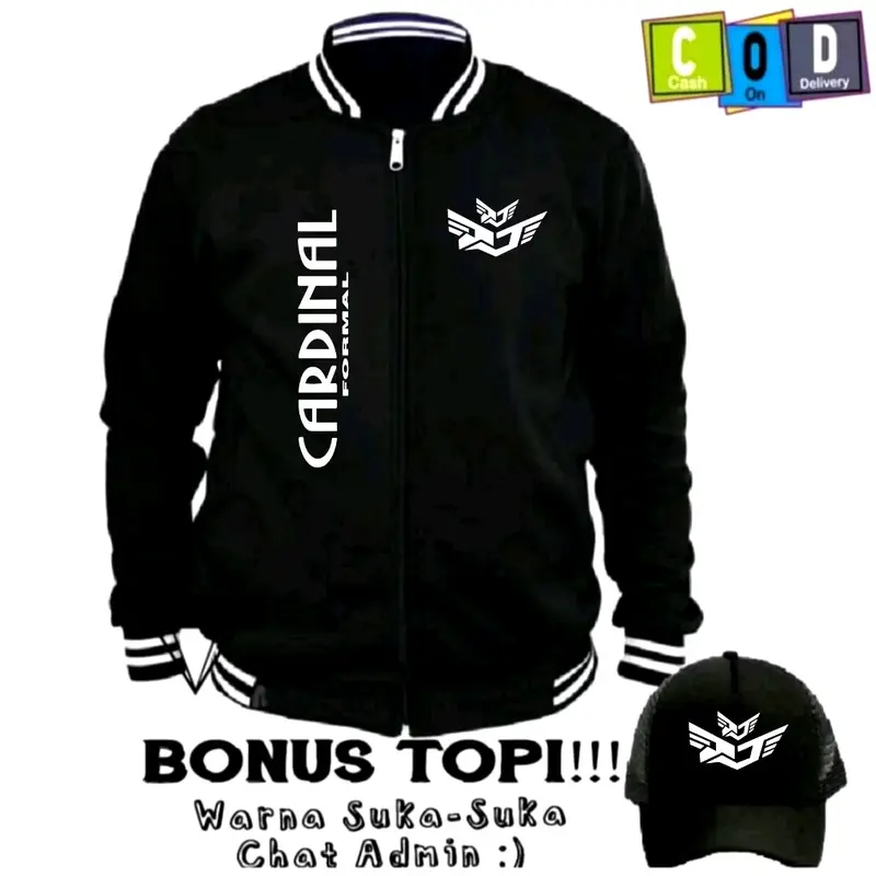 BONUS TOPI Terbaru ! Promo Jaket Varsity Pria Wanita Terbaru - Varsity Distro Pria Free Topi Crdnl Formal Tegak Kirka Terbaru Print Putih 100% Cotton Fleece ( Bahan Tebal ) - Premium Quality Baseball Branded Casual Lembut Nyaman Simple 0