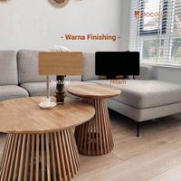 Gambar Stockayu.id - Coffe Table Tamu Jari Jari Kayu Jati Meja Kopi Bulat Minimalis CT002 Furniture Asli - 1 Meja 50x50x55 cm, Natural dari Stockayu.id Kab. Jepara 3 Tokopedia