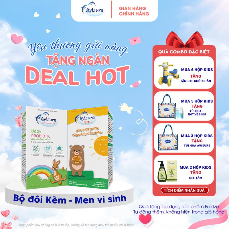 Lọ Kẽm Avisure Zio 30ml và Lọ Avisure Daily Probiotic 10ml bổ sung Kẽm Zio và men vi sinh tăng đề kháng, hỗ trợ tiêu hoá cho bé