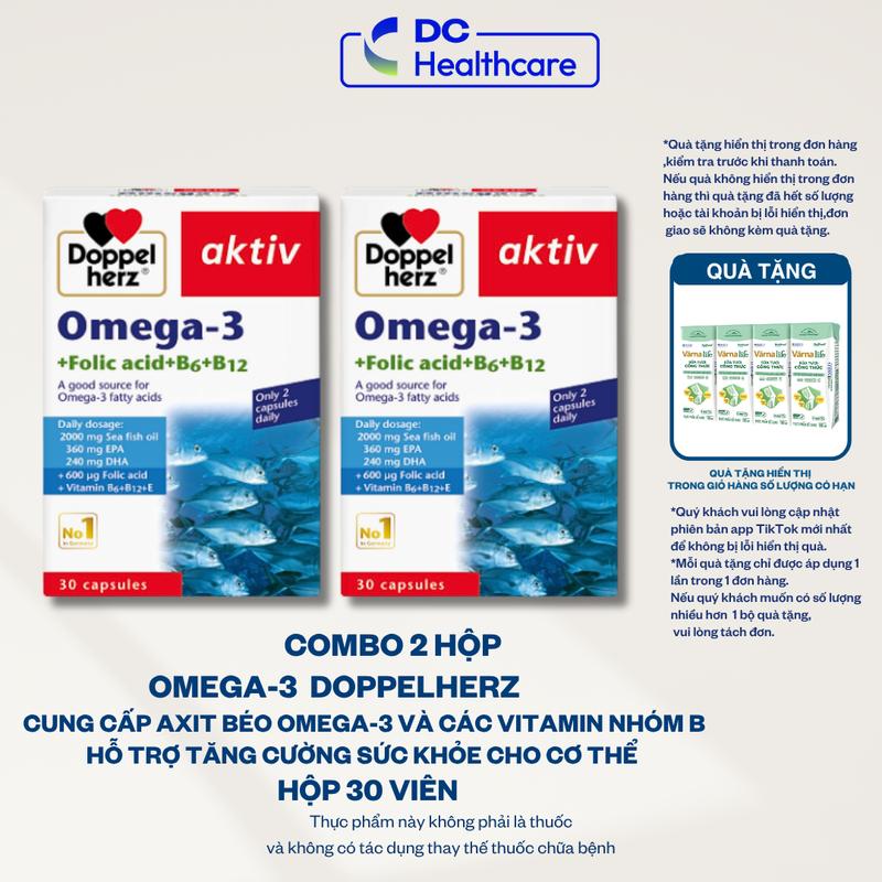 TPBVSK Combo 2 hộp Doppelherz Omega-3 Dầu Cá hộp 30 viên Hỗ trợ bổ sung sức khỏe Acid Folic, B6, B12 dành cho người lớn HÀNG CHÍNH HÃNG