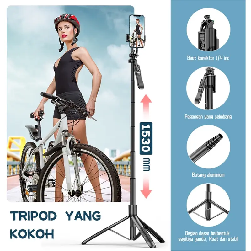 L16 Tongsis Tripod Bluetooth Selfie Stick Remote Tripod HP Kamera DSLR seri Gopro Tongsis 1.53M dengan 1/4 Adaptor 2