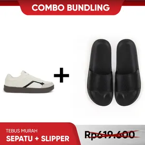 Combo Bundling 15 - Sepatu Diego Cokelat Tua Natural Natural 37-44 & Sandal Davion Hitam 39-44