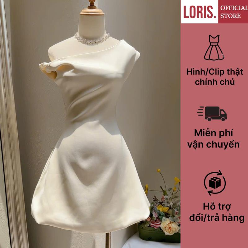 LORIS - Letia Dress, Đầm chéo vai trắng kem xinh