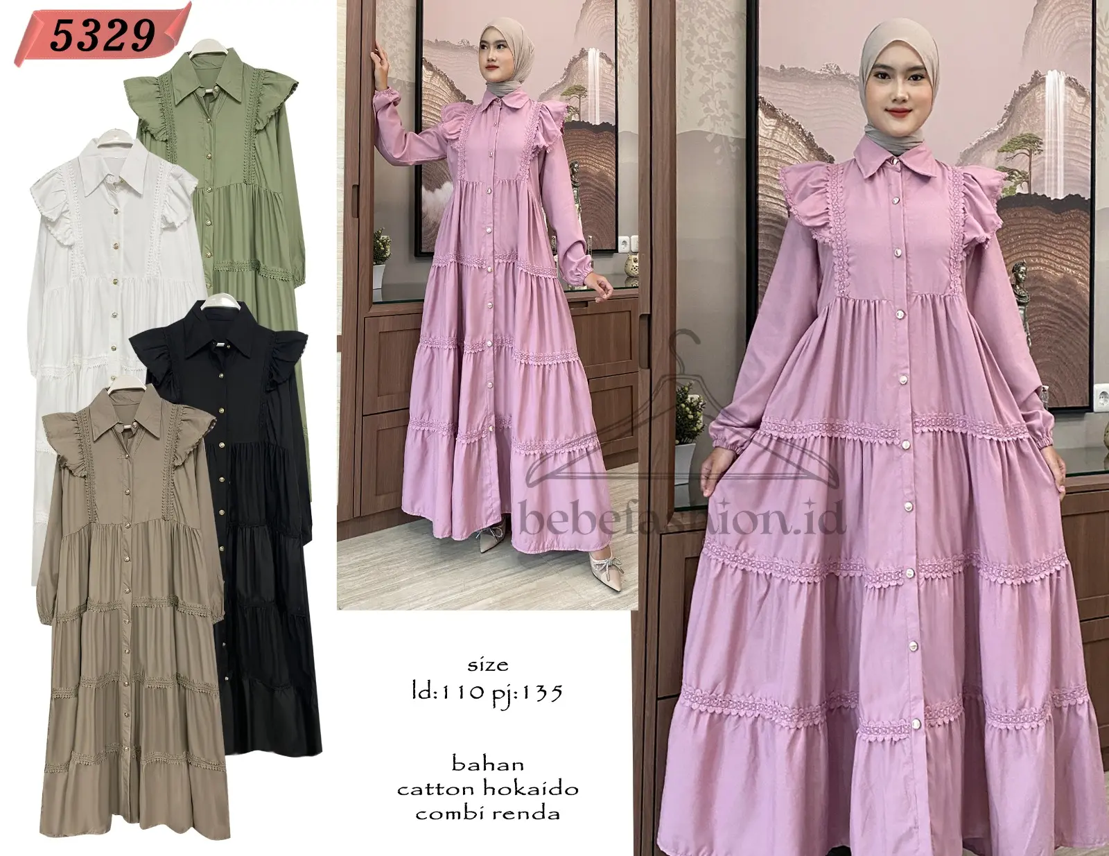 5329 BEBEFASHIONID Long Dress Wanita Busui Basic Modern Lengan Panjang Premium