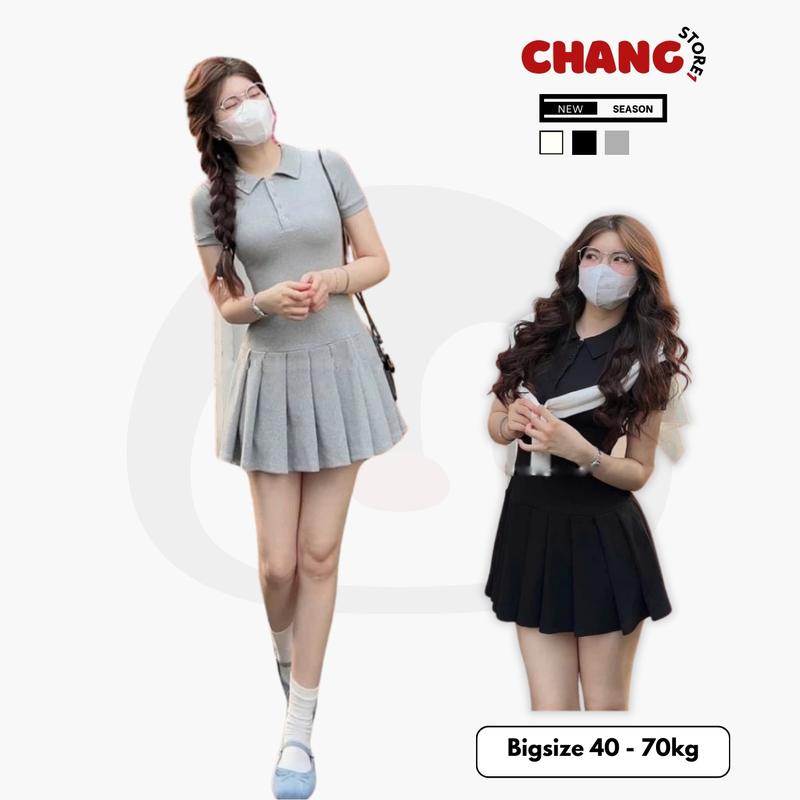 XẢ KHO _ Váy nữ cổ polo dáng xếp ly xòe ngắn chất thun gân ChangStore - V339