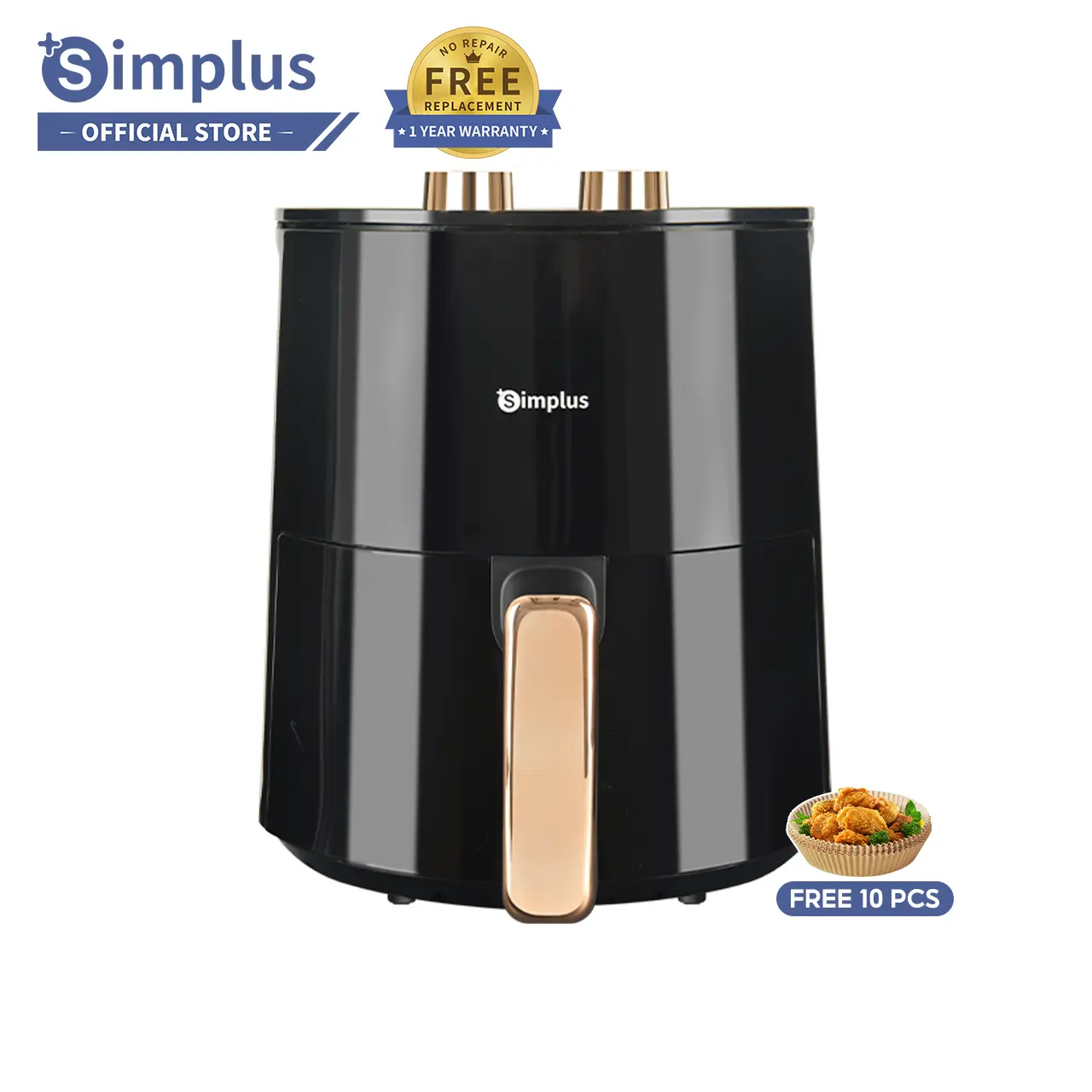 Simplus Air Fryer 4L Mini Knob Control 1300W 30min Preset Timer 80-200℃ Temperature Control
