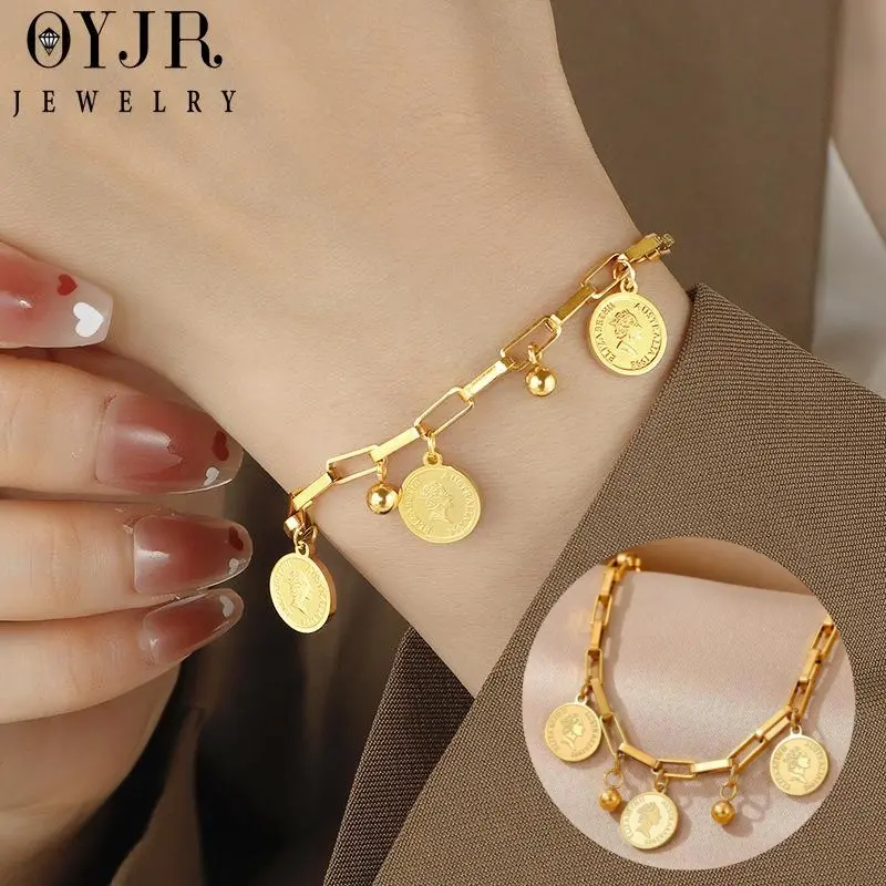OYJR vòng tay Titan Nữ，Khóa Đôi Dày Phụ Kiện Vòng Tay Hoa Thép， hoàng Phong Cách Cổ Điển Khóa  Đeo Tay Vòng Deo Tay  Nữ Phụ Kiện Sang Trọng