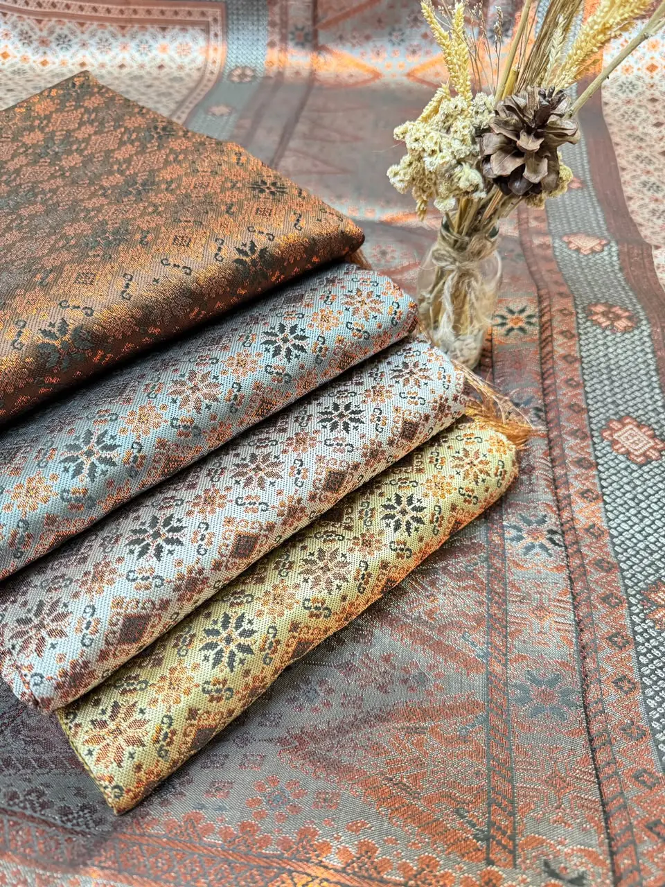 Kain Songket Mesin Premium Motif Tumpal Klasik Tembaga - Bawahan Kebaya, Seragam & Wisuda