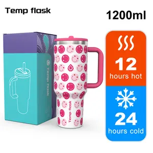 【COD】Tempflask@Pashlinc  Tumbler 40 oz Stainless Steel 1200ml Tahan Bocor dengan Tutup Sedotan & Genggaman Mudah Digenggam Cocok untuk Rak Gelas Mobil Isolasi Vakum 24 Jam