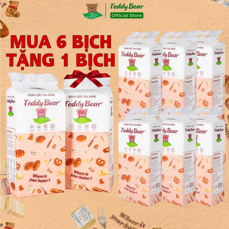 THÙNG TO 6 BỊCH TẶNG 1 BỊCH TEDDY BEAR Giấy Ăn Rút Treo Tường Đa Năng 1280 Tờ 4 Lớp Chất Liệu Cao Cấp