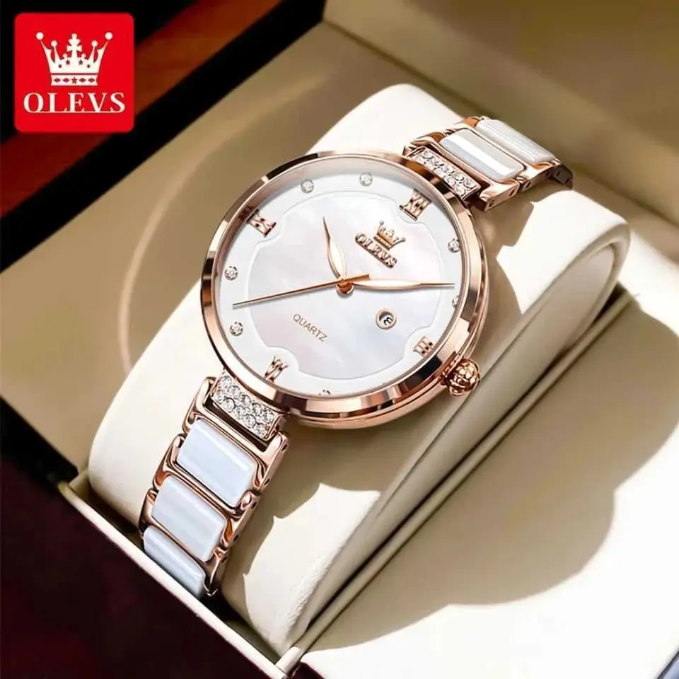 OLEVS Jam Tangan Wanita Original Anti Air Tahan Mewah Elegan Analog Fashion Keramik Watch Women Cod