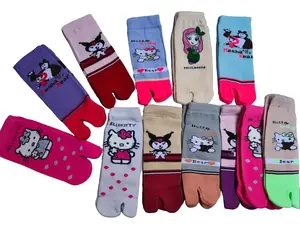 PROMO ( 3 & 6 ) PASANG Kaos Kaki Anak Perempuan JARI Karakter Katun Spandek MOTIF KUROMI
