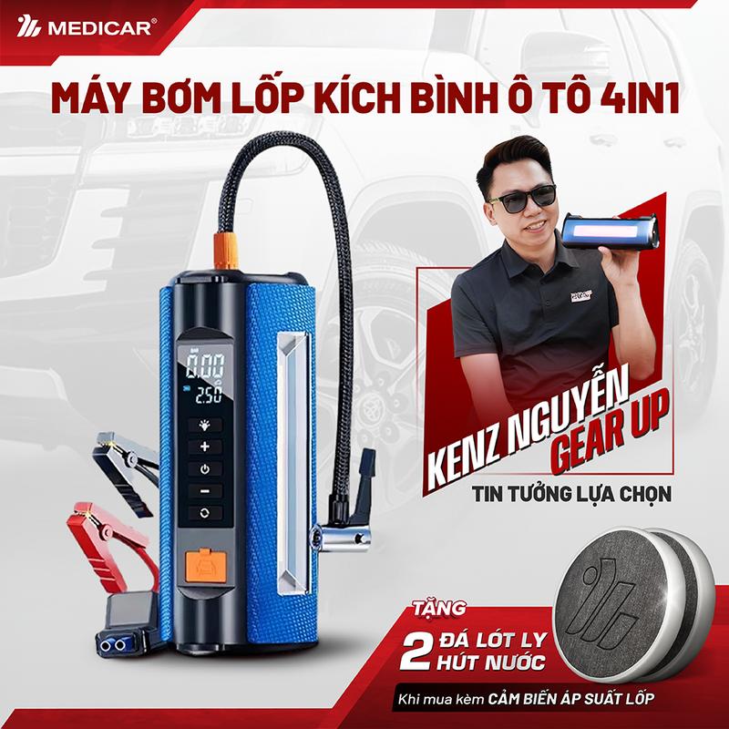 Kenz Nguyen GearUp x Medicar Kích bình bơm lốp ô tô Medicar - Bơm lốp nhanh kích bình mạnh đèn chiếu sáng sạc dự phòng