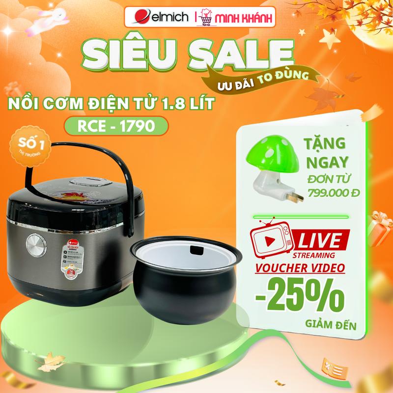  Nồi cơm điện tử Elmich RCE-1790 -1,8L nhiều chức năng lòng niêu nấu cơm ngon với công nghệ nấu 3D Cooker Nấu Ăn 