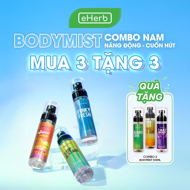 LIVE COMBO THỂ THAO TẶNG 3 Full Size - Xịt Thơm Body Mist Toàn Thân Học Sinh Sinh Viên EHERB - Nước Hoa Nam Quyến Rũ Lịch Lãm Thơm Lâu BODYMISS - Khử Mùi Cơ Thể Nam Chơi Thể Thao Gym - Xịt Thơm Tóc Nữ Body Hair Mist Perfume Cosmetic Unisex Men