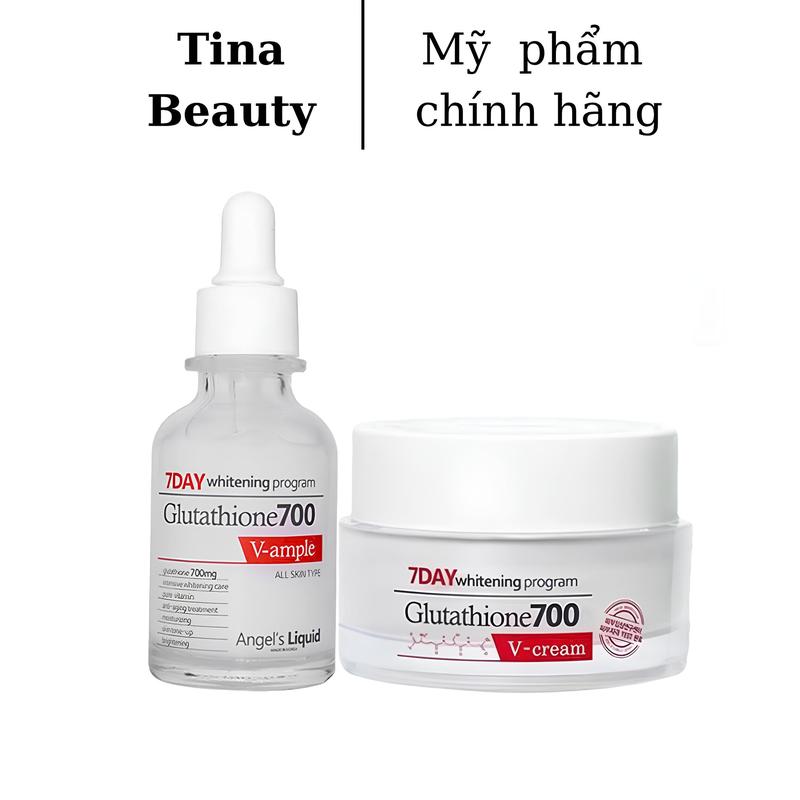 COMBO 2 sản phẩm 7DAY Angel Liquid Whitening Program Glutathione 700 Serum và Kem Dưỡng