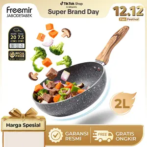 [SUPER MEGA SALE] freemir Wajan Cekung 20 cm Wajan Anti Lengket Batu Granit Premium Set Wajan+Gagang Kayu Wajan Panci Serbaguna Gagang Kayu Peralatan Dapur Single Bottom Kitchenware Multifungsi