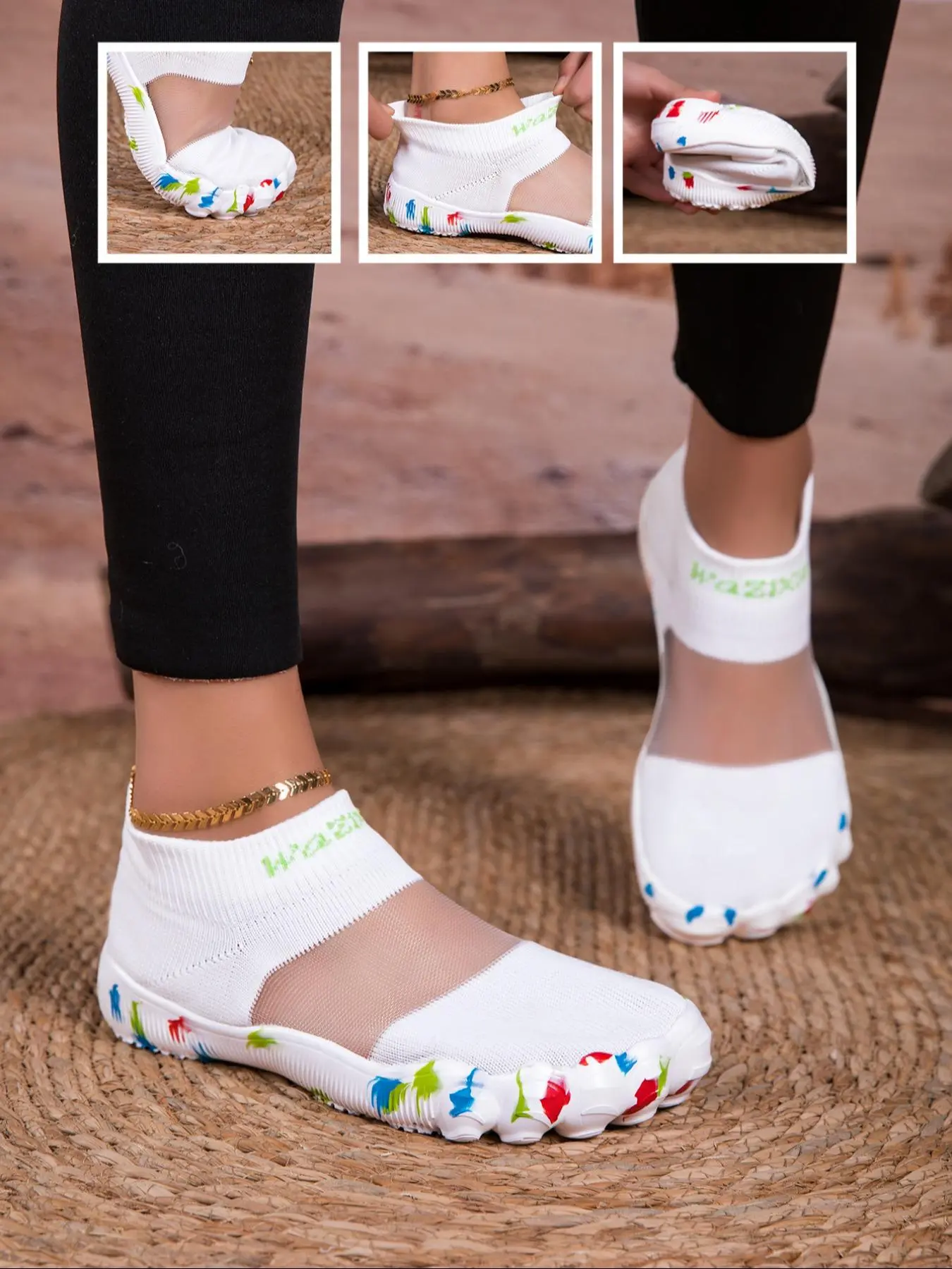 Women's Colorful Letter Print Striped Pattern Water Shoes, Breathable Comfortable Sports Shoes for Yoga, Soft Sole Swimming Shoes for Women & Girls
