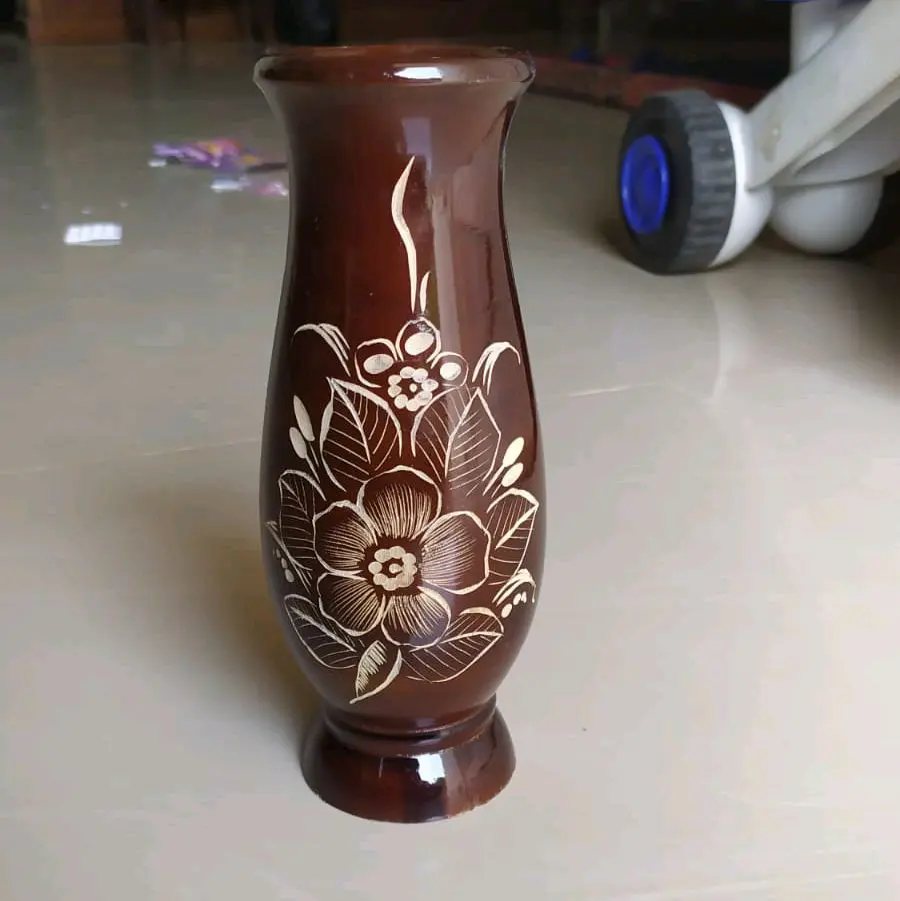 vas bunga, vas kayu jati, dekorasi meja, vas