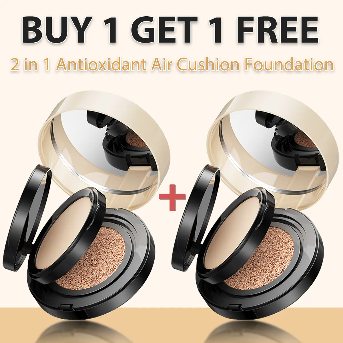 (Beli 1 Percuma 1)Set Mekap Kusyen Udara, 2 dalam 1, 8g + 12g Bedak Asas + Concealer, Kawalan Minyak, Liputan Tinggi, Tahan Lama, Krim BB