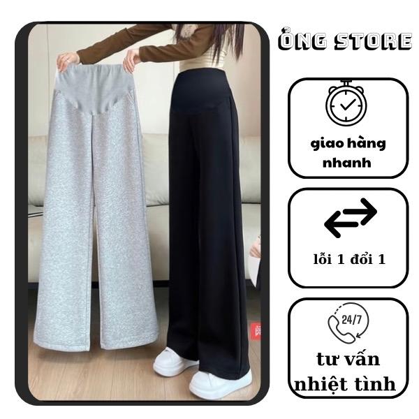 Quần Nỉ Bầu Ống Rộng Thu Đông Chất Nỉ Tàu Dày Dặn Phong Cách Thế Thao Phù Hợp Đi Chơi Đi Làm. Chiều dài 96-98cm Váy Bầu Đầm Bầu Voi