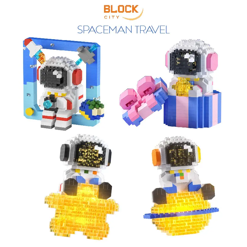 BLOCK CITY (Bisa bersinar) Nano Block Glowing Astronaut Spaceman Mainan Anak Balok Susun Seri Ruang Angkasa Hadiah Anak Perempuan Laki Laki DIY KIT Lampu Plastik 0