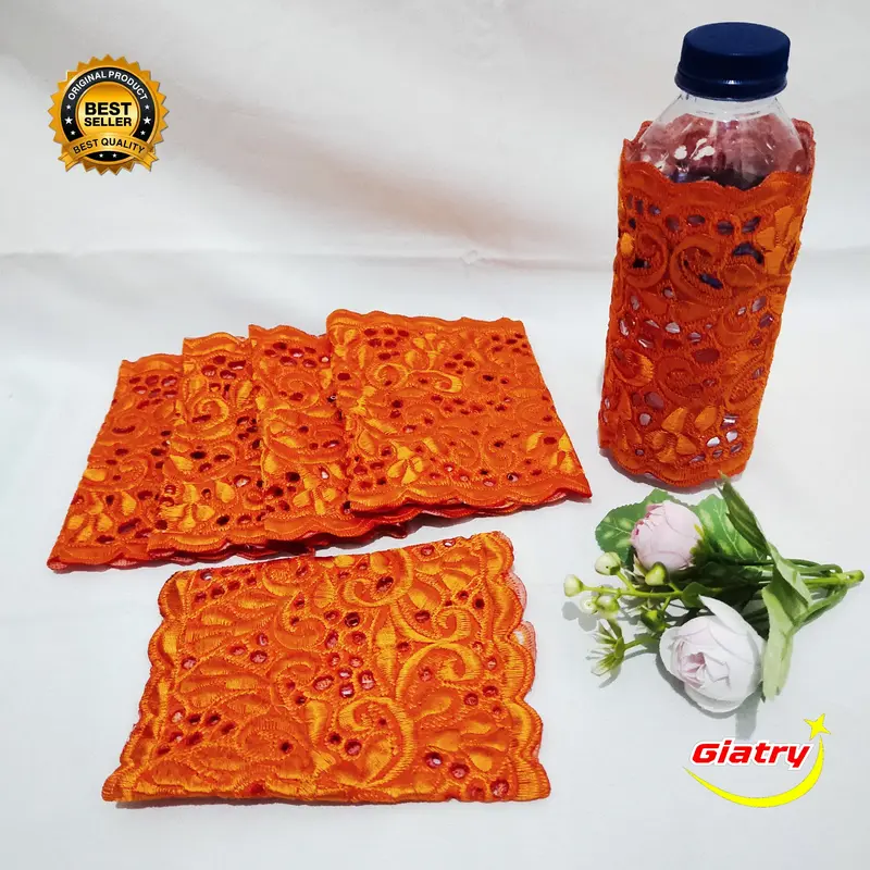 Cover aqua botol bordir / tatakan gelas bordir / cover air mineral 3