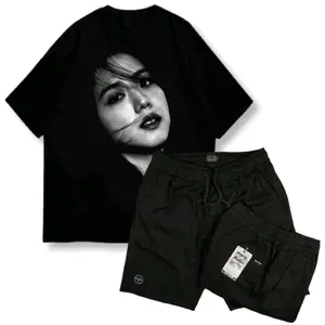 Setelan Kaos Distro Motif Ji Soo Dan Celana Pendek Broadshot Premium