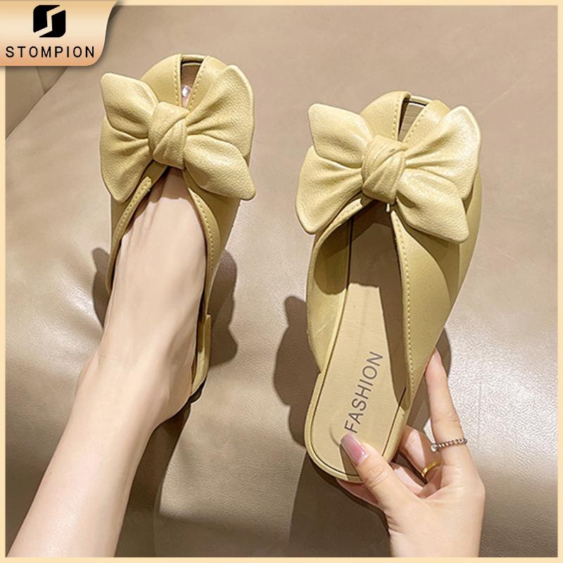  STOMPION Dép sandal nữ nơ bướm dễ thương phong cách Hàn Quốc đi tiệc đi chơi đều hợp 