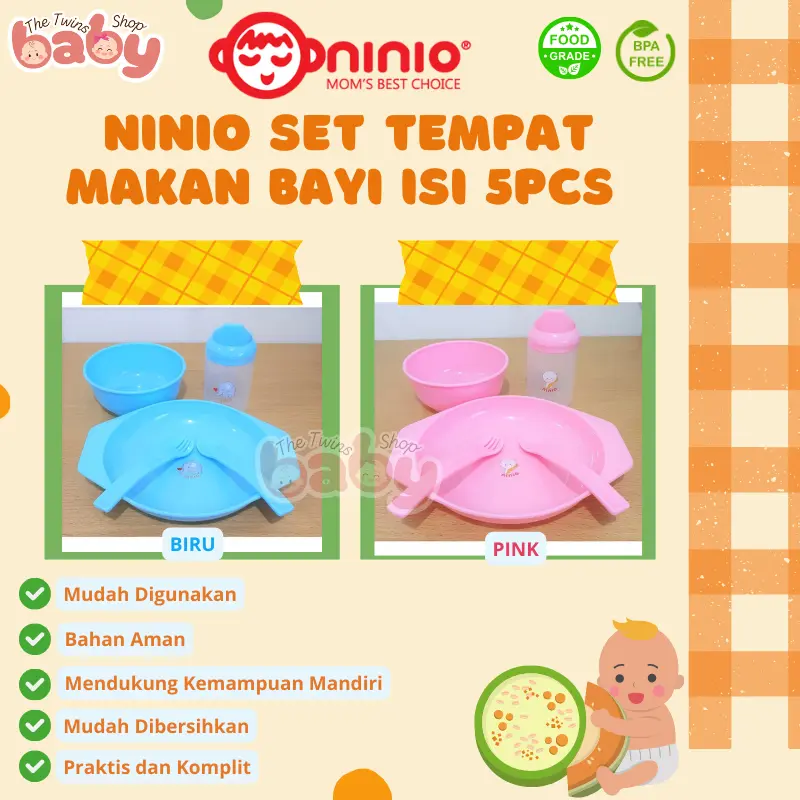 Ninio Set Tempat Makan Bayi 5in1 | Isi 5 pcs Peralatan Makan Bayi 0