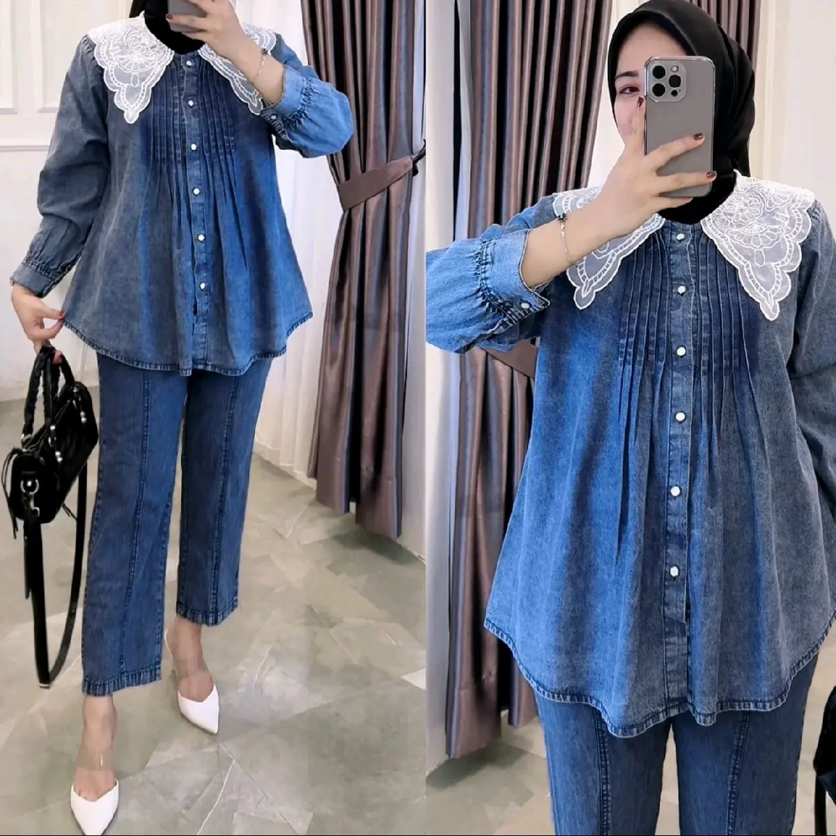 Setelan  Tiffany Jeans Mix Organza