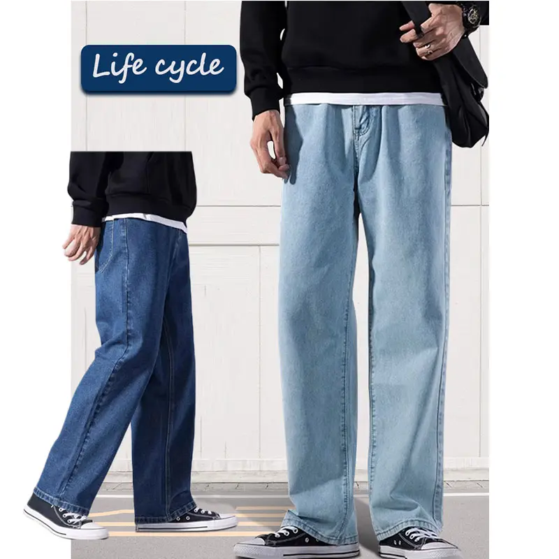 Life cycle quần jeans nam ống đứng lưng cao Menswear Pants quần jean nam ống rộng suông boy phố quần bò đen trơn Ong