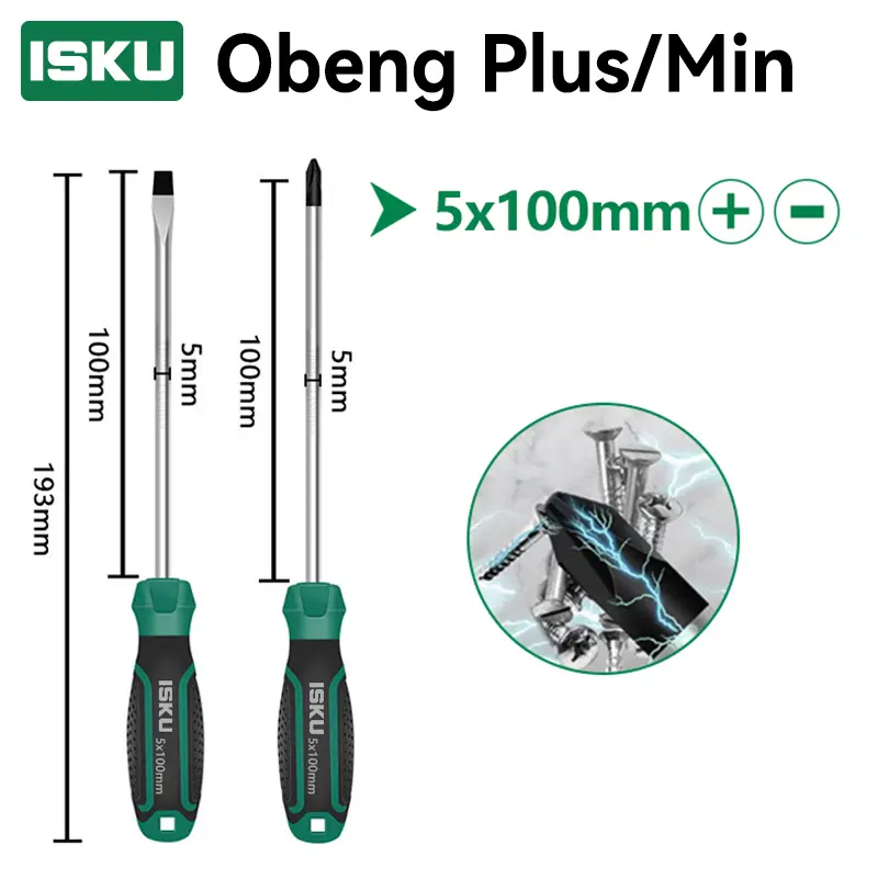 ISKU obeng set 2pcs 5*100 mm plus minus screwdriver set tip magnetik