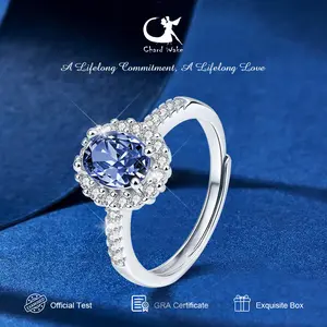 Chard Wake Cincin Wantia Berlian Tunangan Perhiasan Original Platinum Coated Cincin Cewek  CWR016-Blue