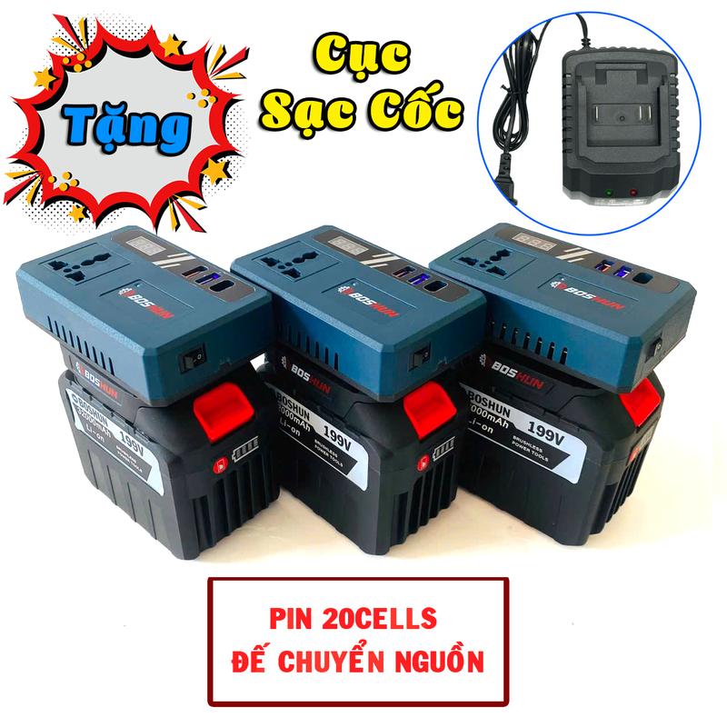  COMBO Đế Chuyển Nguồn + Pin 20cells Công Suất 150W Sử Dụng Cho Quạt Đèn Tivi.. 